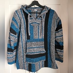 Blue and Black Striped Baja Hoodie